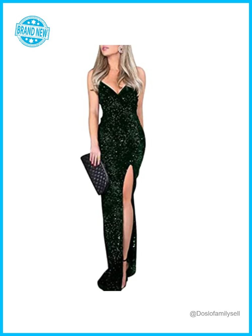 Sleeveless Off Shoulder Sequin Maxi Dress High Split Bodycon